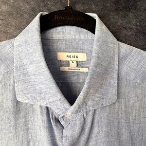 Reiss Sky Blue Linen Shirt Size L – Regular Fit